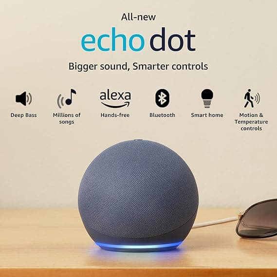 Echo Dot (5th Gen) | Smart speaker with Bigger sound, Motion Detection, Temperature Sensor, Alexa and Bluetooth| Blue